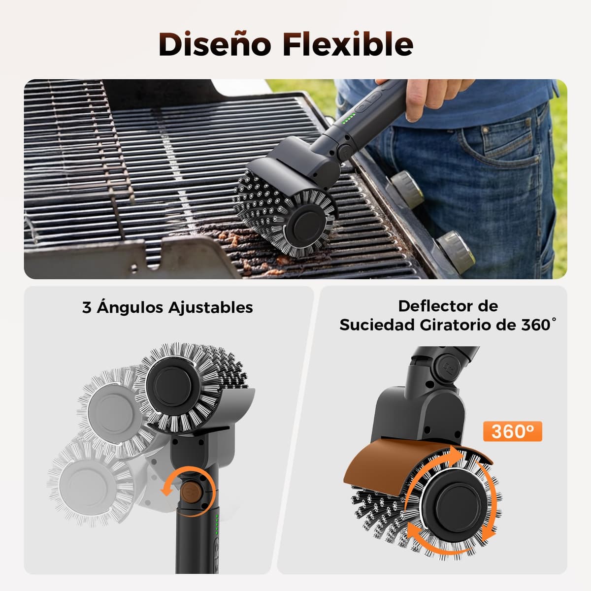 Leebein Cepillo Eléctrico para Barbacoa, 2026 Cepillo Electrico Limpieza Hogar 3 Velocidades & Ángulo Ajustable con 3 Cabezas, 150 Min de Autonomía, Resistente al Agua y Altas Temperaturas — view 4