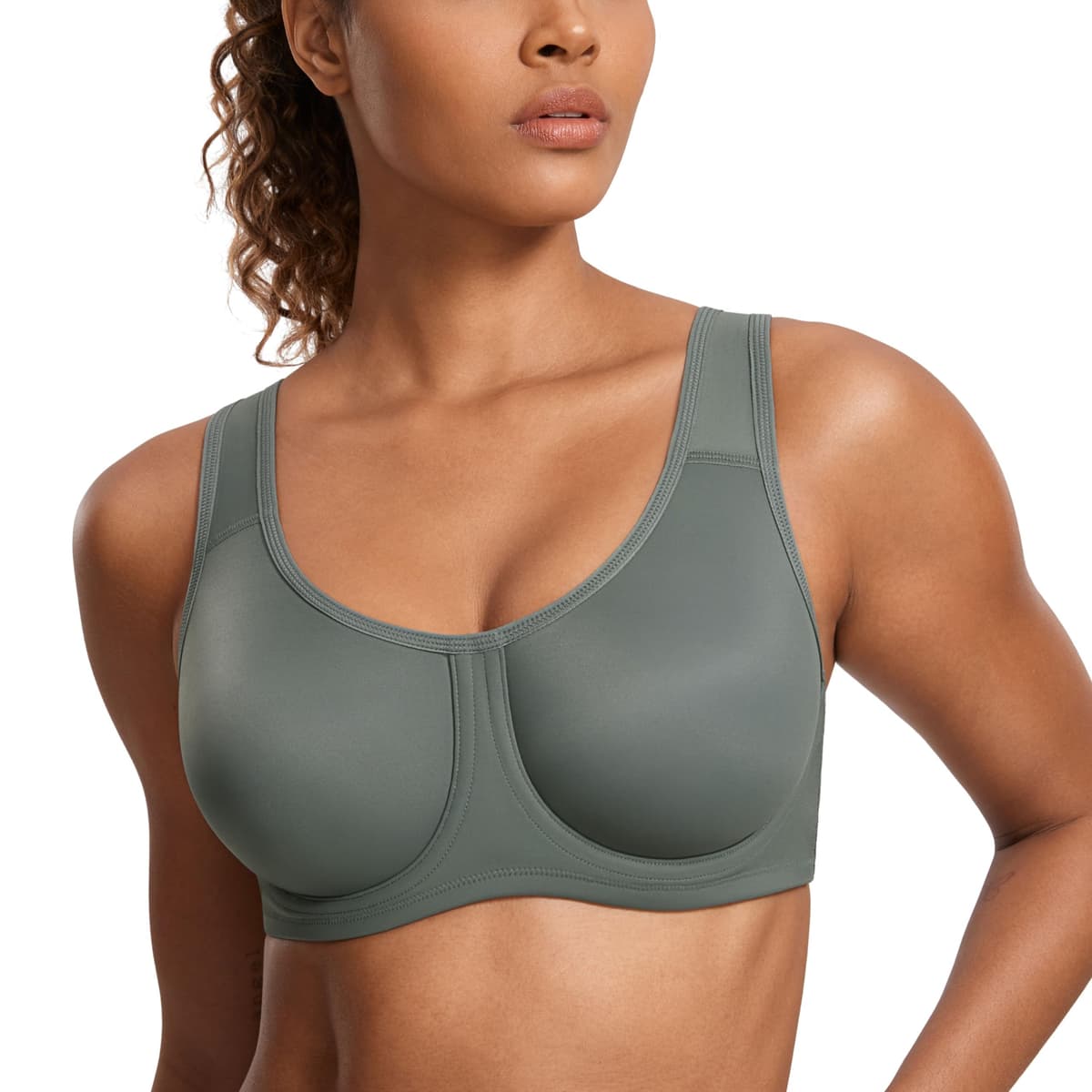 SYROKAN Women's Max Control Solid High Impact Plus Size Underwire Sports Bra for Large Breasts — view 19