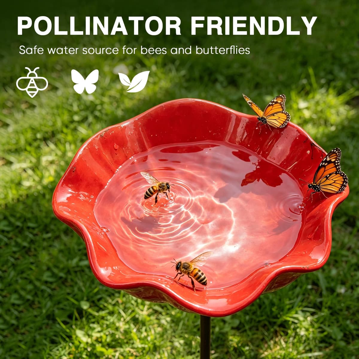 50 * 13cm Metal Flowers for Garden, Flower Bird Feeder, Metal Garden Flowers On Stakes, Metals Bird Bath, Gardens Bird Bath, Metals Bird Feeder, Flower-Shaped Bee Watering Station for Gardens (1pc) — view 4