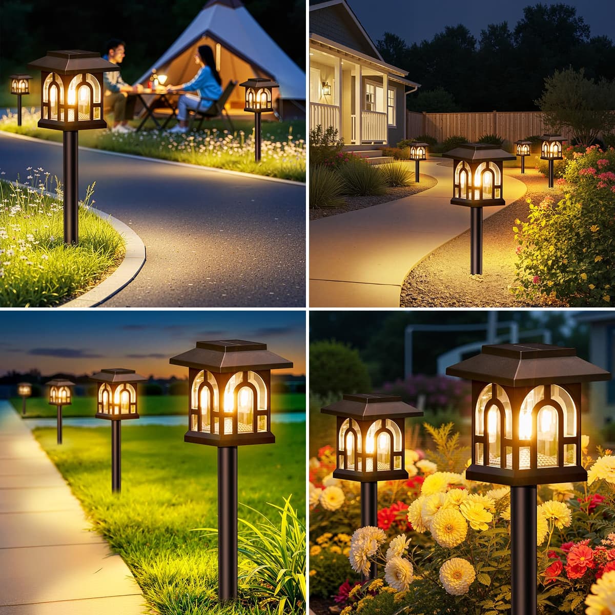 BUCASA Solar Lights Outdoor Garden, 6 Pack Garden Lights Solar Powered Waterproof with Warm White Light, Retro Solar Garden Ornaments Outdoor Path Lights for Landscape, Patio, Yard, Pathway — view 7