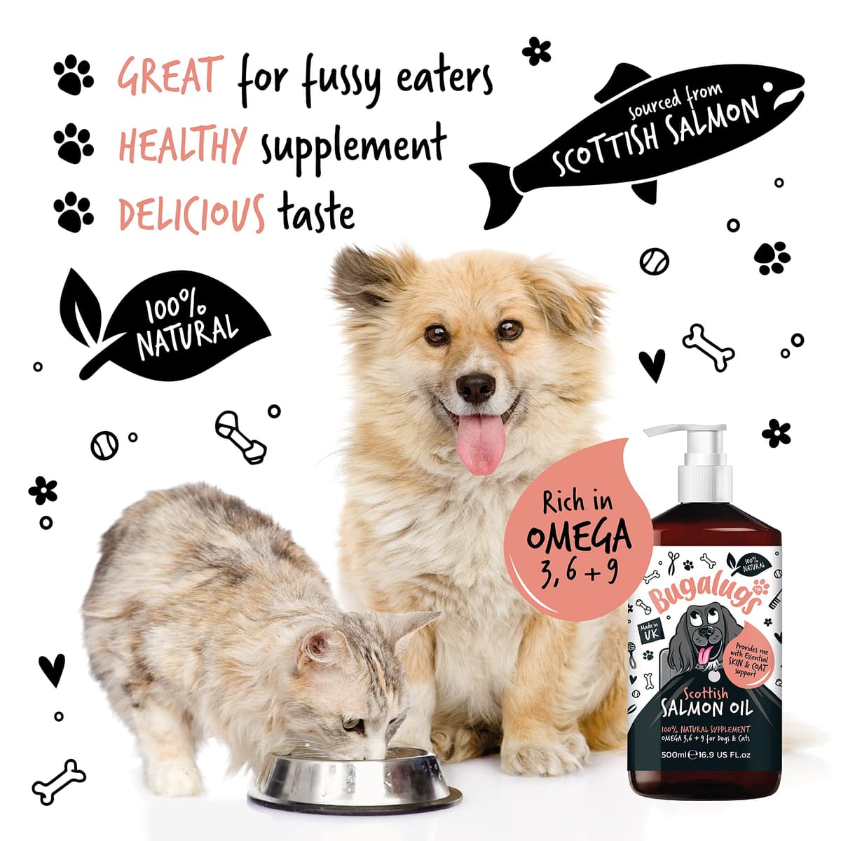 Bugalugs Scottish Salmon Oil For Dogs & Cats, Dog Supplement Support for Skin And Coat, Itchy Skin & Moulting, Omega 3 Fish Oil (Salmon, 500ml) — view 5