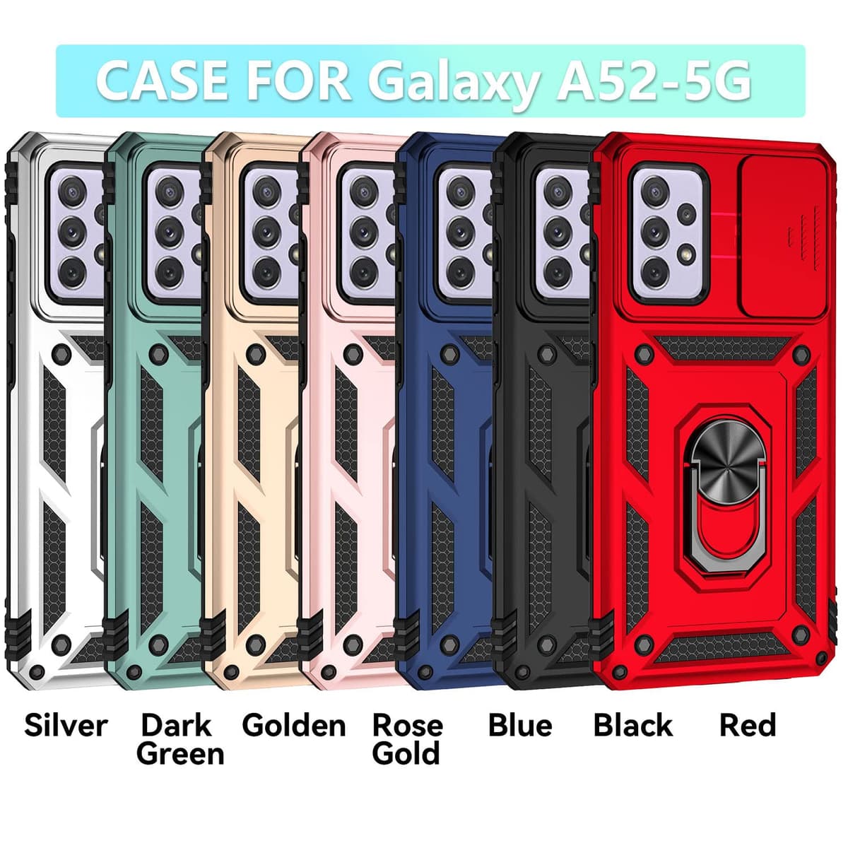 Funda para Samsung Galaxy A52 5G/4G/A52S 5G Carcasă Armor Militar Cubierta de Cámara Deslizante Proteger Fundas con 360 Full Protección Anillo Soporte Silicona Estuche Cover Case,Rojo — view 2