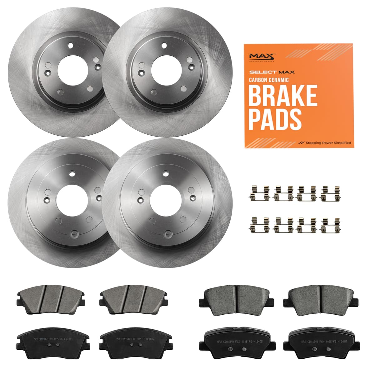 MAX Advanced Brakes Brake and Rotor Kit Front & Rear for 2016-2021 Hyundai Tucson, 2017-2022 Kia Sportage (w/Manual Parking Brake) | Carbon Ceramic Pads & Rotors | OE Replacement Brake Kit
