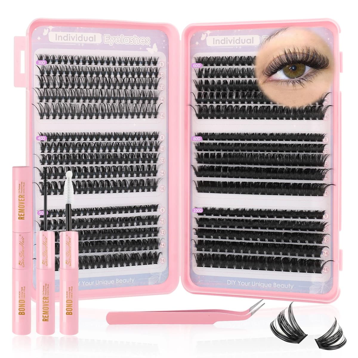 Sixstarhair Eyelashes Individual Kit Wispy Cluster Lashes with Lash Glue and Remover, Tweezers, Natural Individual Lashes Kit 448Pcs DIY Eyelash Extension Kit 4 Styles Lash Clusters Book 10-16mm — view 12