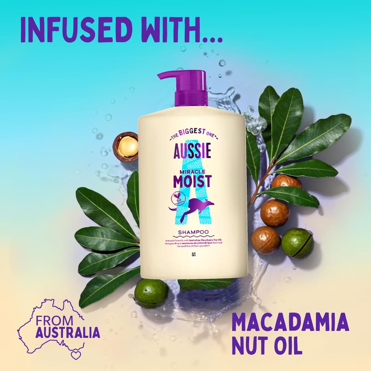 Aussie Miracle Moist Shampoo 1L, XXL Value pack. Moisturizing Formula to Revive & Restore Damaged, Brittle and Dry Hair. With Australian Macadamia Nut Oil, Cruelty-Free — view 4