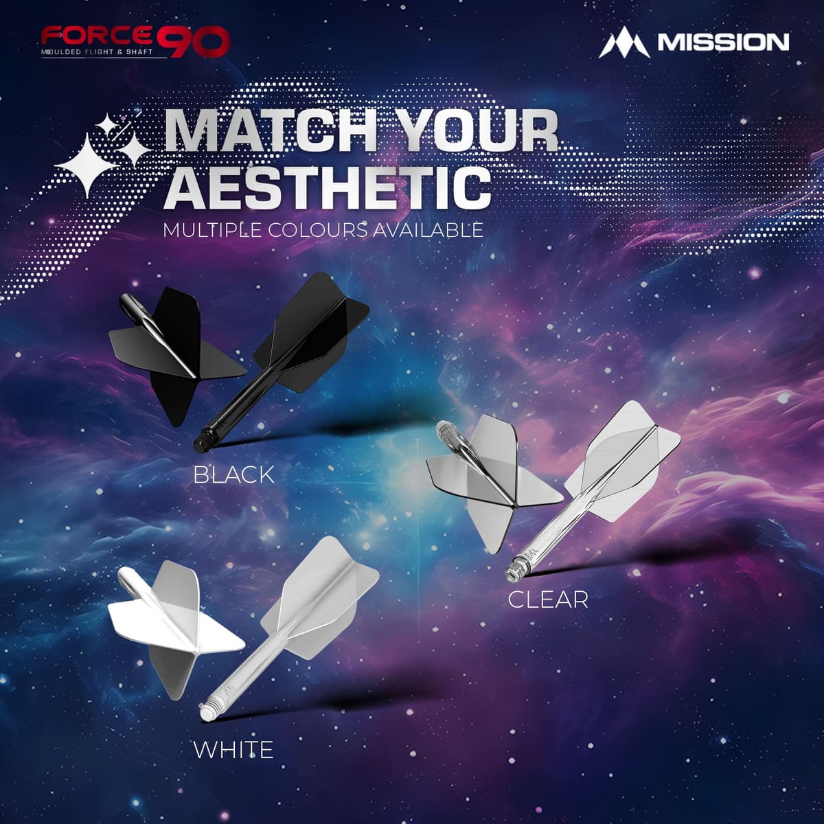 Mission Darts Force 90 | Sistema integrado de vuelo y eje de dardos moldeado de precisión, paquete de 3 plumas y tallos combinados profesionales altamente duraderos 2 en 1 | Delgado — view 3