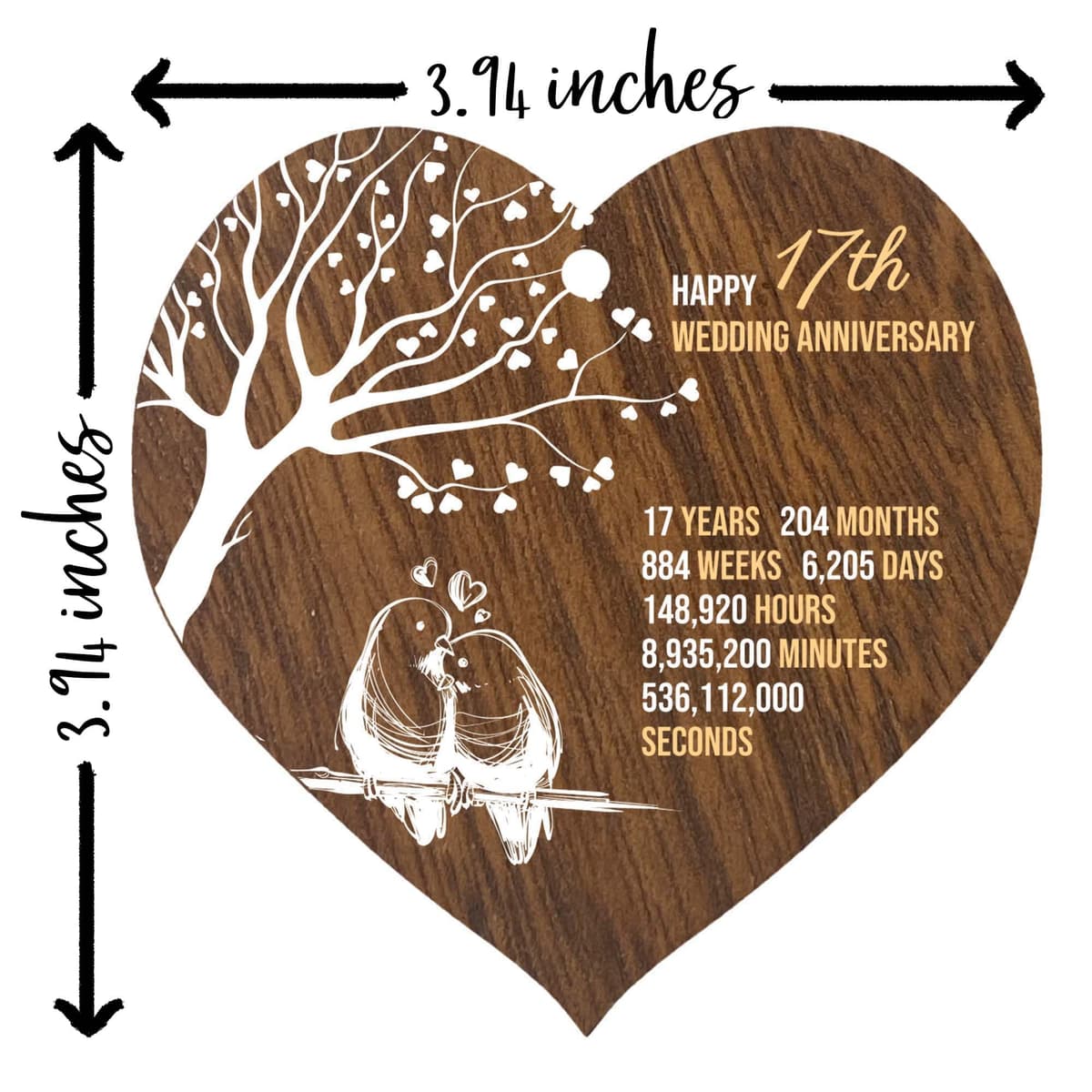 17th Wedding Anniversary Wooden Heart Plaque, Dark Wood Sign Keepsake, Celebrate Anniversary Wife Husband Boyfriend Girlfriend, Plaque with Quotes Gifts from the Kids — view 6