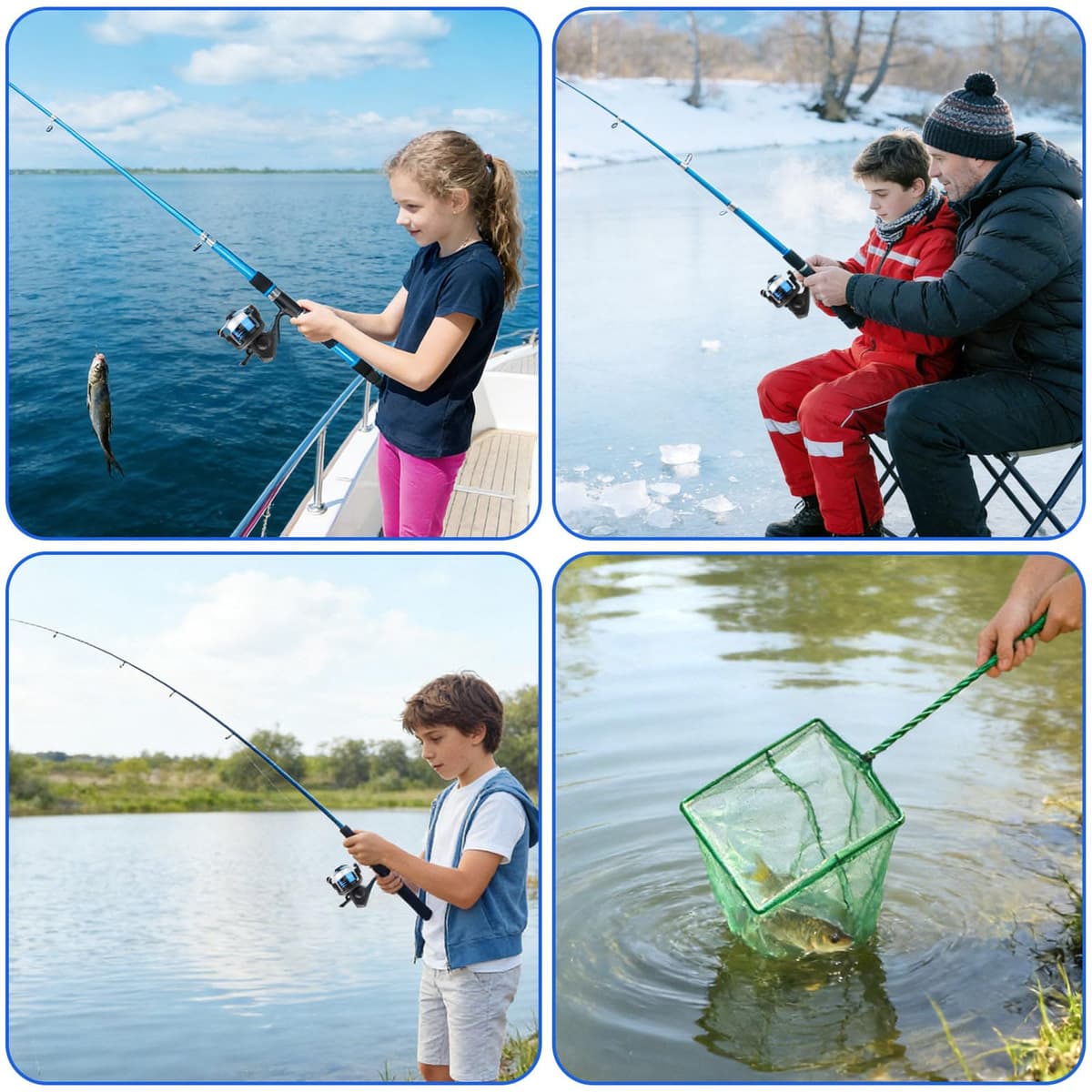 Juego de Caña de Pescar para Niños Principiantes, Kit de Pesca Completo con 1.8m Caña de Pescar Telescópica Carrete Spinning Señuelos 100 m Sedal Sacadera de Pesca y Bolsa de Transporte — view 7
