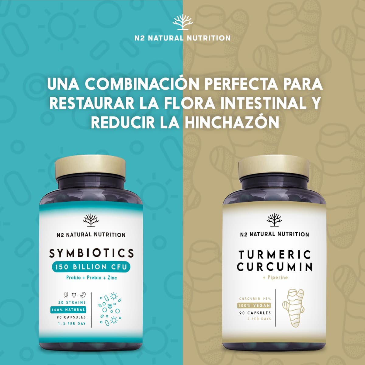 Probioticos 150 mil millones UFC y 20 Cepas. Máxima concentración de Probioticos y Prebioticos intestinales y Zinc. Terapia de choque 76 Días. Colon irritable y gases. Vegano. CE. N2 Natural Nutrition — view 7