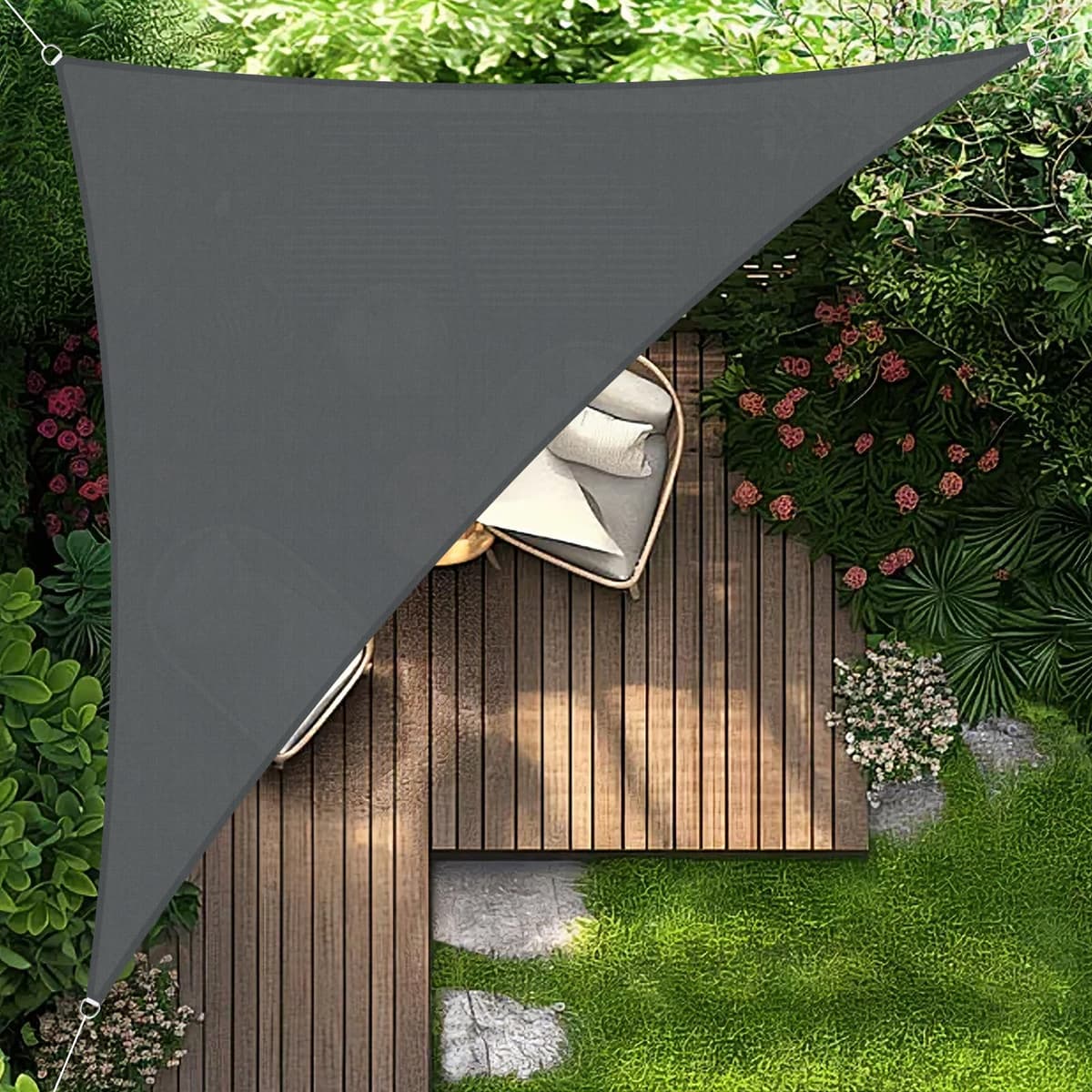 HENG FENG Toldo Vela de Sombra Rectangular 4x5m, PES 160 g/m² Impermeable, 95% Bloqueo UV, para Exterior en Terraza, Jardín, Patio - Incluye Cuerda de Fijación - Beige — view 14