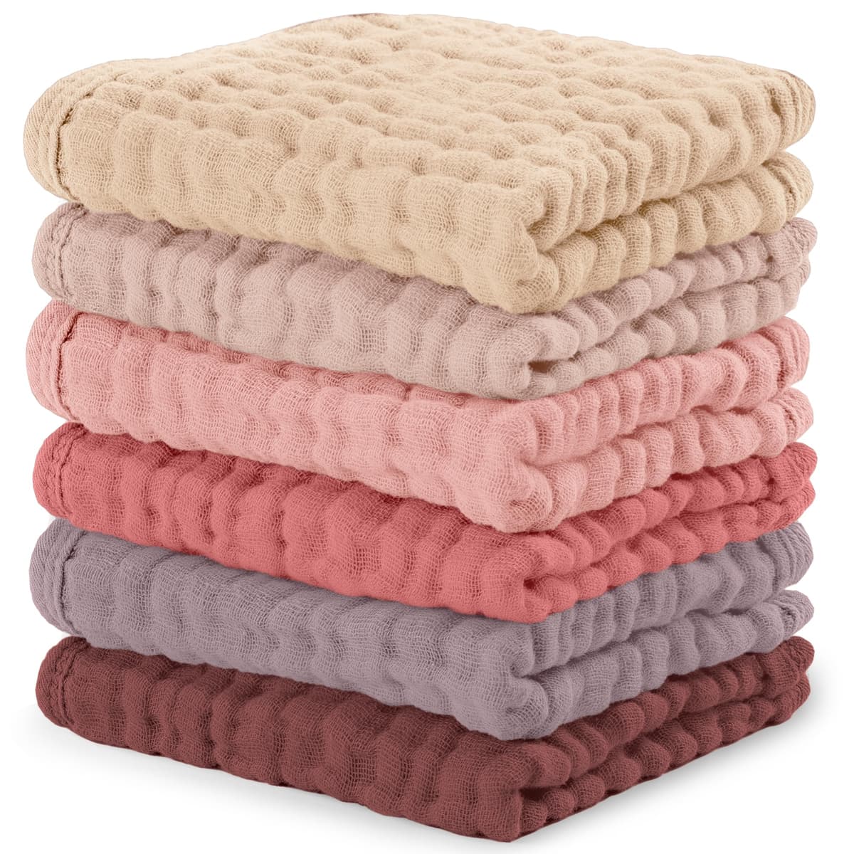 Comfy Cubs Muslin Cloths for Baby Pack of 6 - Soft 6-Layer Cotton for Delicate Skin - 25 x 25 cm Large Size - Absorbent, Durable, Gentle Wash Cloth for Newborns and Toddlers - Multi Girl