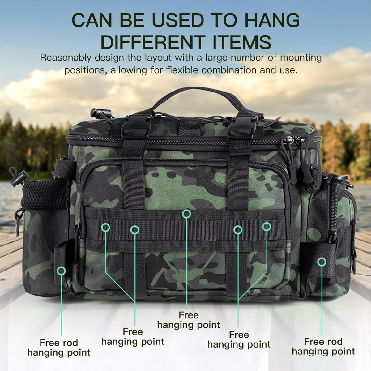 Bolsa de Pesca Gran Capacidad Bolsa de Aparejos de Pesca con Correas Ajustables Multifuncional para Equipo Accesorios y Aparejos de Pesca al Aire Libre — view 3