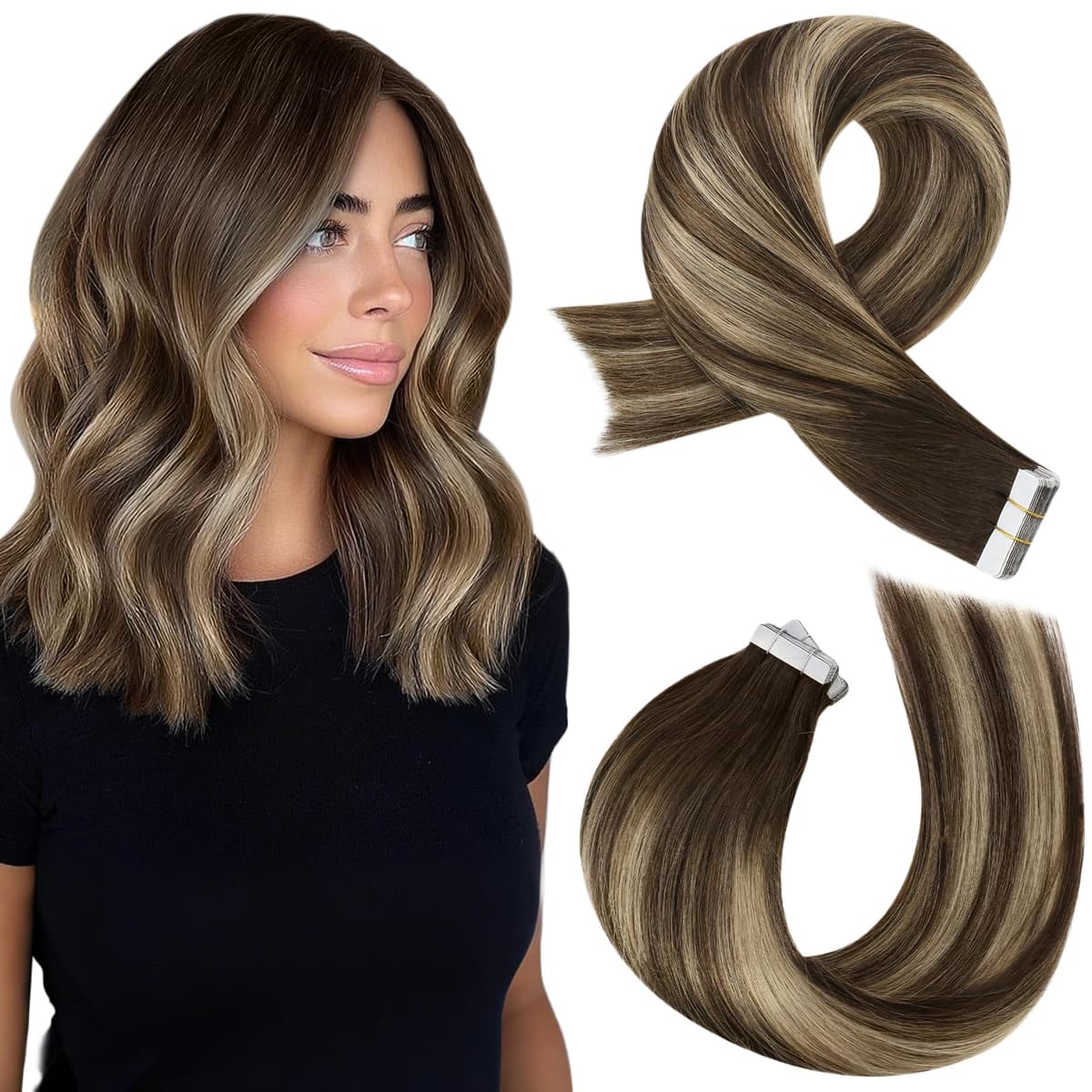 Moresoo Tape in Human Hair Extensions 20 Inch Highlight 50g/20pcs Tape in Hair Extensions Human Hair Ash Blonde with Platinum Blonde #P18/613 — view 35