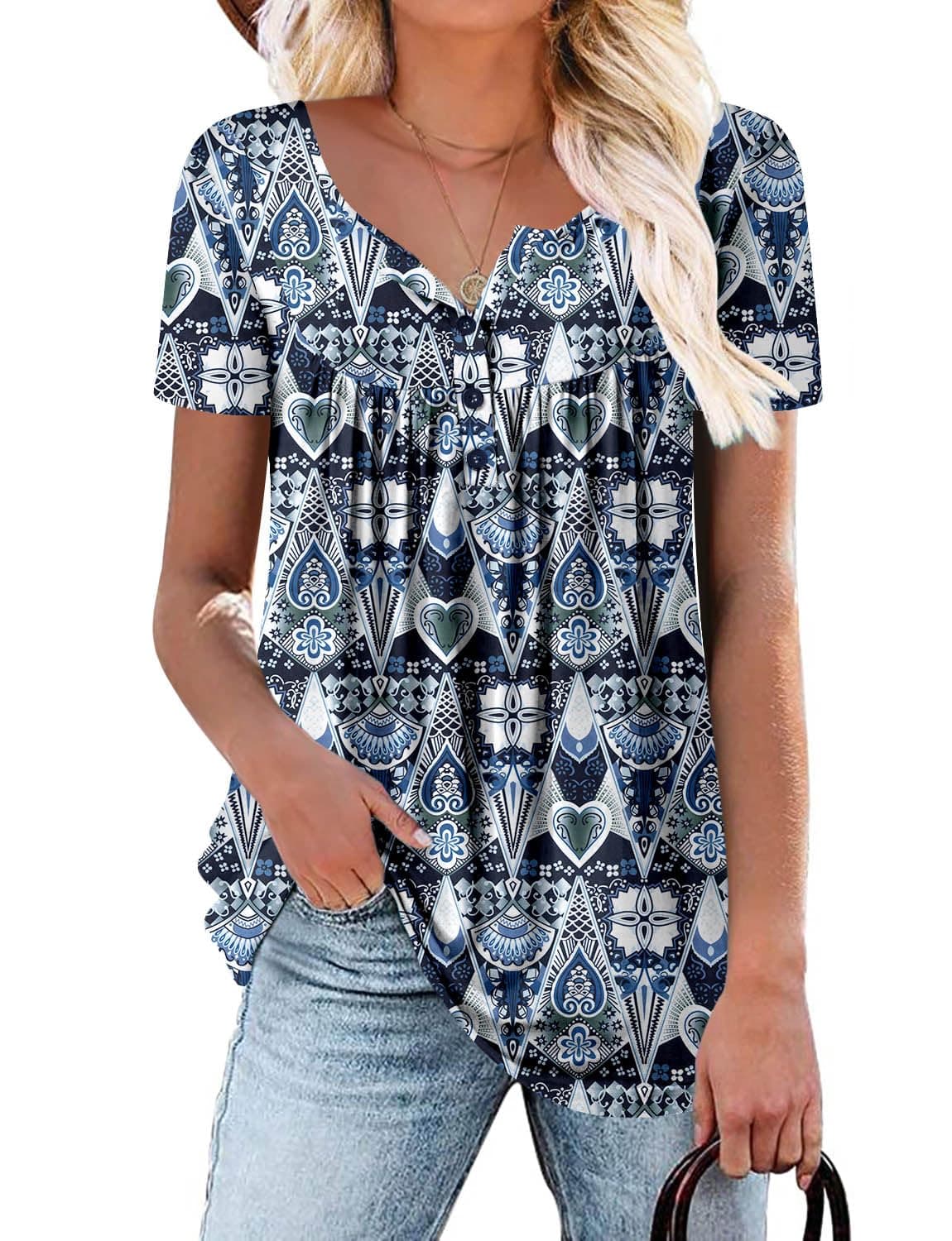 KISSMODA Ladies Pleated Tunic Tops for Women Buttons up Long Sleeve Shirts Floral Print — view 22