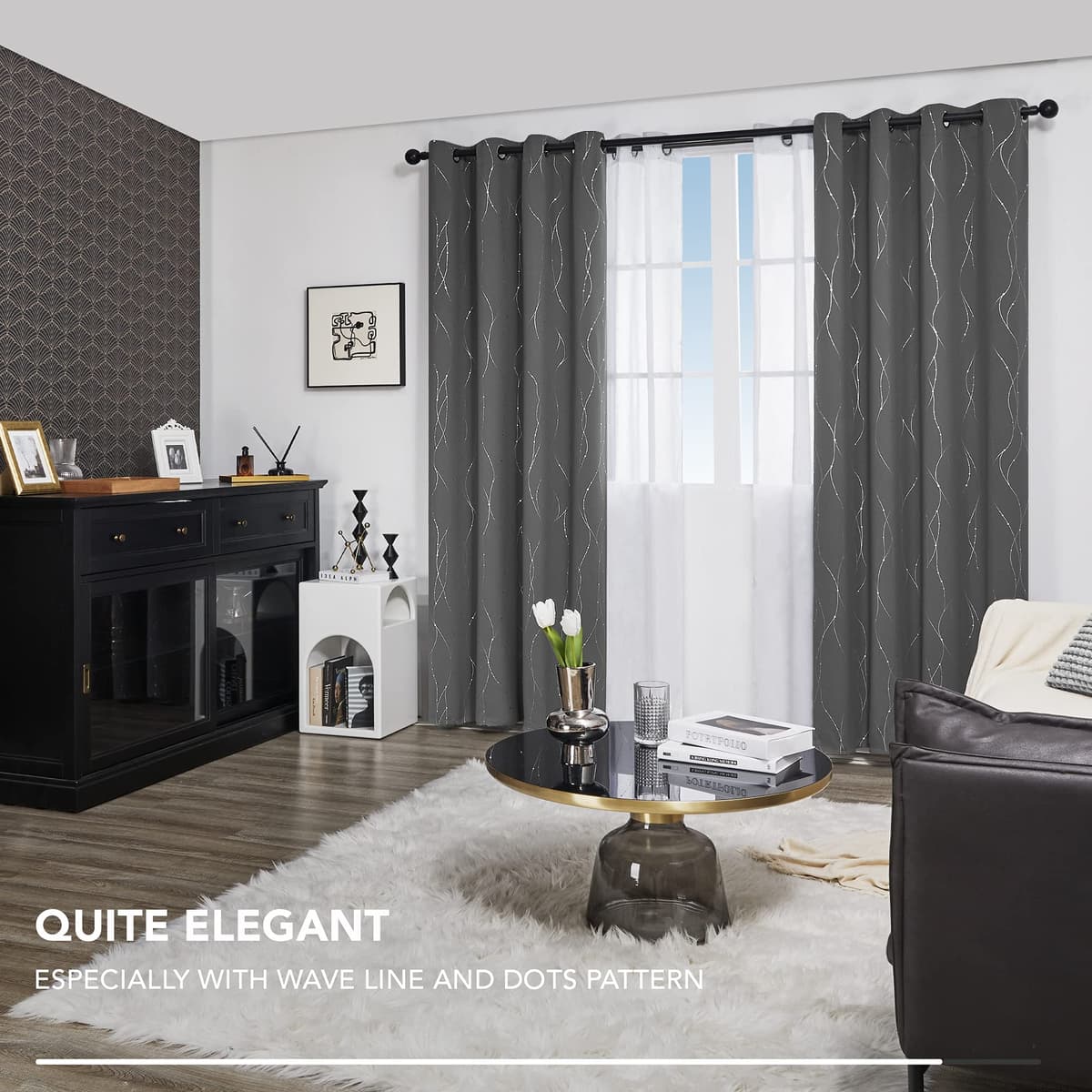 Deconovo Soft Dotted Line Foil Printed Blackout Curtains Thermal Insulated Curtains Eyelet Energy Efficiency Room Darkening Curtains for Bedroom 52 x 72 Inch Light Grey 2 Panels — view 4