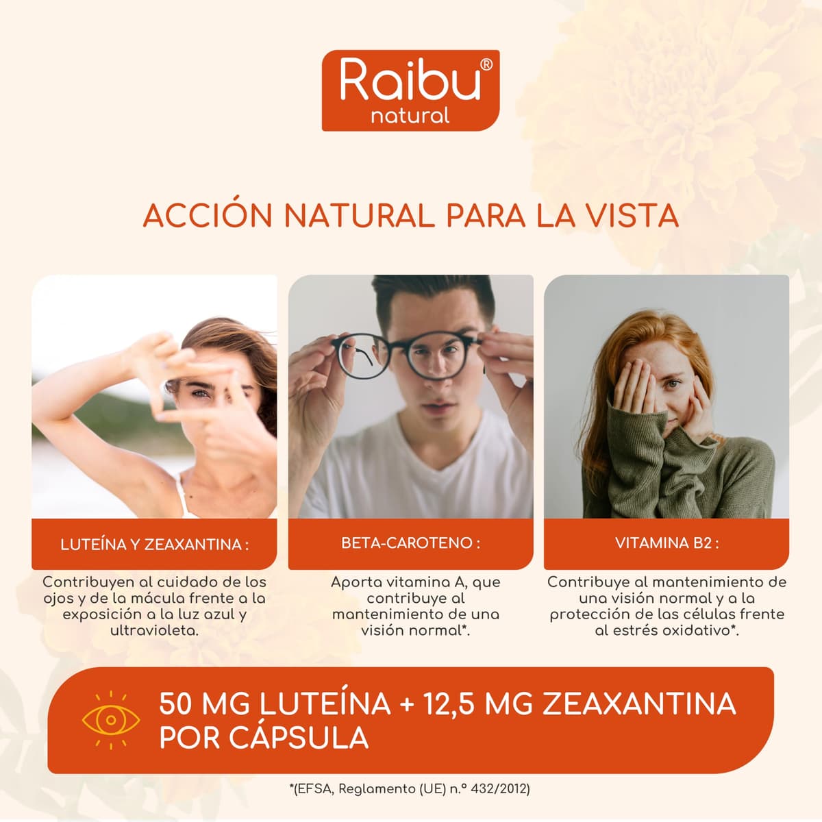 Lutein with Zeaxanthin Eyes - 50 mg Lutein with 12.5 mg Zeaxanthin - 4 Months Treatment - Vision Vitamins with Vitamin A & B2 - Non-GMO, Vegan, Gluten Free - 120 Capsules — view 2