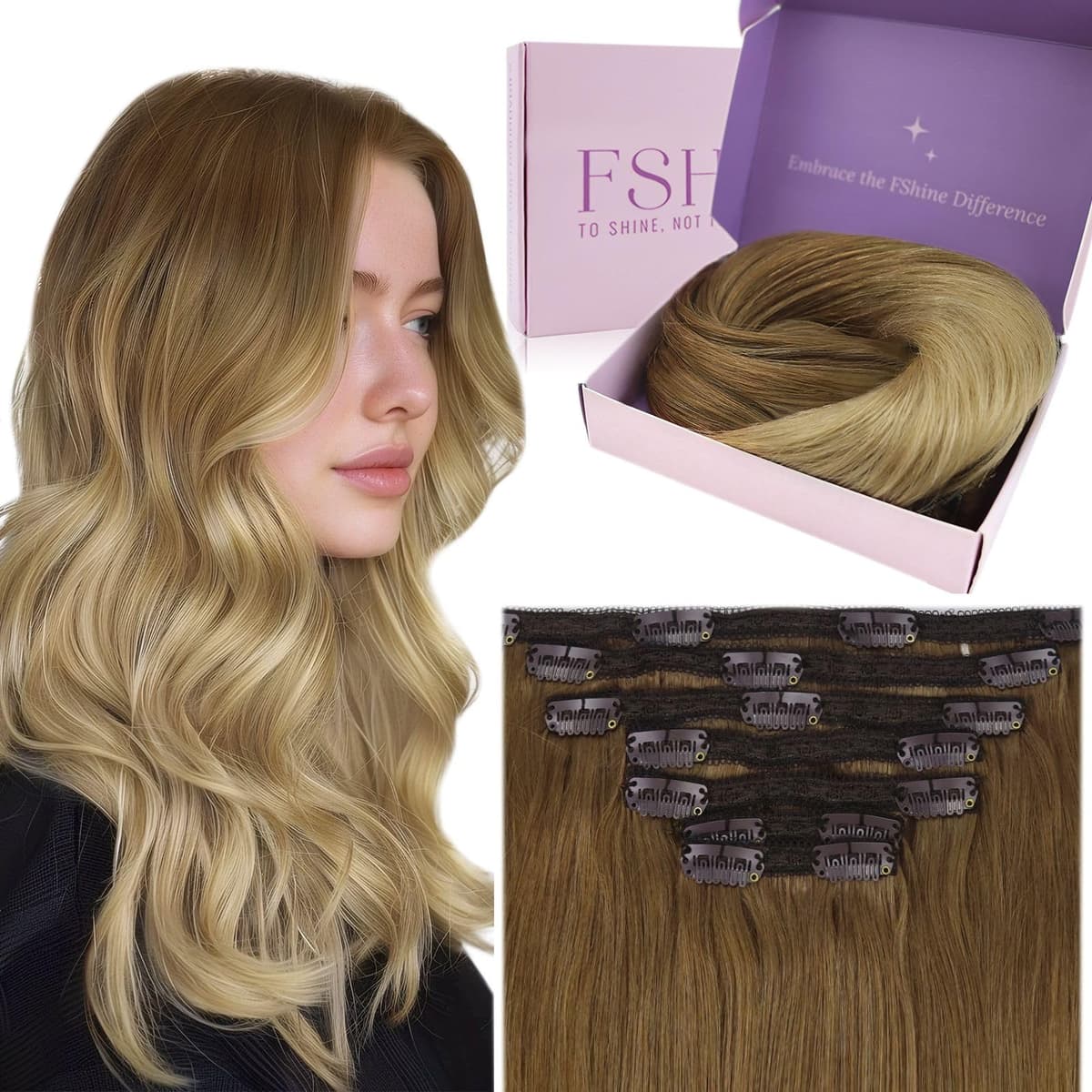 Fshine Clip in Hair Extensions Human Hair Copper Hair Extensions 18 Inch 120 g 7 pcs Color 330 Natural Straight Hair Extensions for Women Real Human Hair — view 44