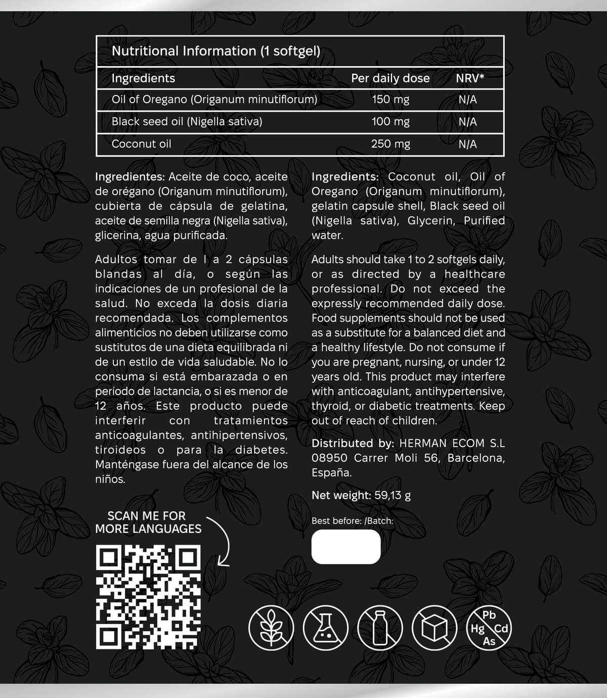 VITALIS NOVA Aceite de Oregano 120 Capsulas Blandas 150mg Activo Principal 100mg Semilla Negra 250mg Coco Formula 3en1 Carvacrol Potente Digestivo Defensas Naturales Facil de Tragar Uso Contra Candida — view 10