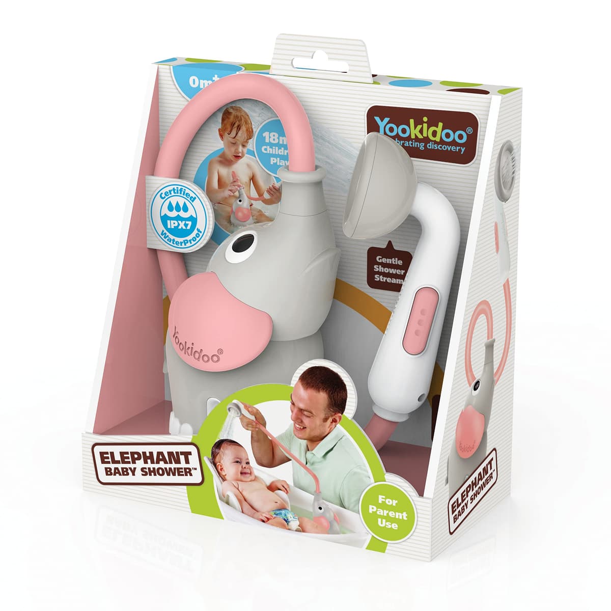Yookidoo Baby Bath Shower Head - Elephant Water Pump with Trunk Spout Rinser - Control Water Flow from 2 Trunk Knobs in Tub or Sink for Infants and Newborn Babies (Pink) — view 5