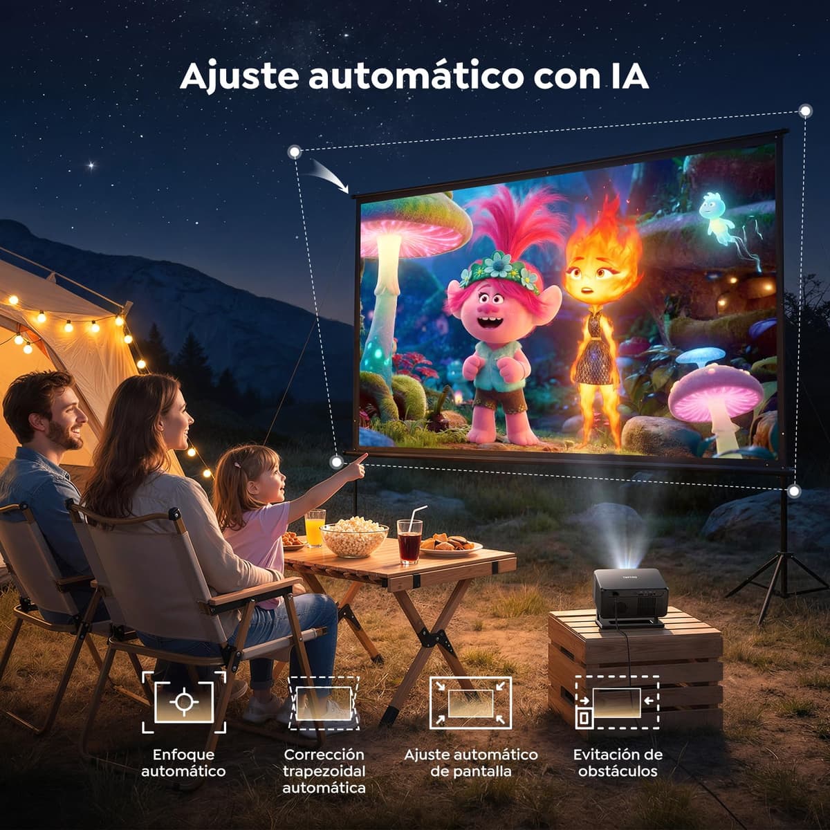 Proyector 4K【Google TV/Official Apps/Auto Focus/Keystone】Proyector Portatil App Integrada Control del lenguaje 1080P FHD Nativo,WiFi 6 & Bluetooth SmartProyector para Movil/Exterior/Cine en Casa/Techo — view 4