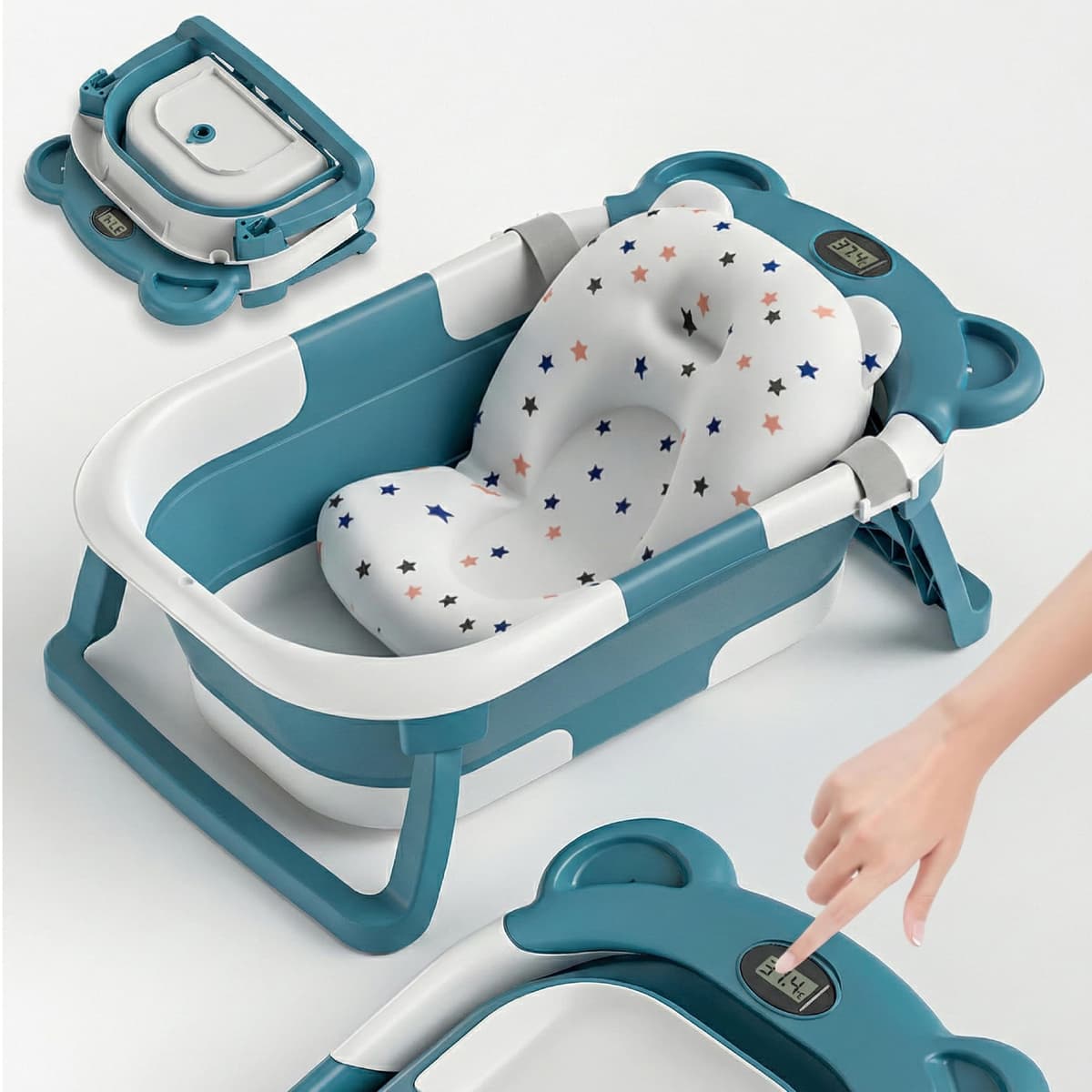 Bañera Plegable Bebé Con Cojín De Baño Antideslizante - Bañera Bebe Plegable Con Termómetro - Asiento bañera Bebe - Desde El Nacimiento Hasta Los 3 Años - Regalos De Nacimiento (GRIS, DINO) — view 13
