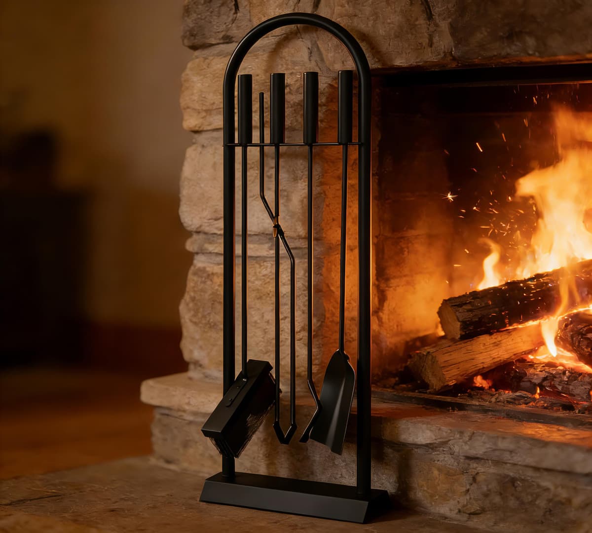 Kingson - Juego de 5 accesorios clásicos para chimenea, elegante kit de herramientas para fuego, color negro, 23x14x68cm — view 4