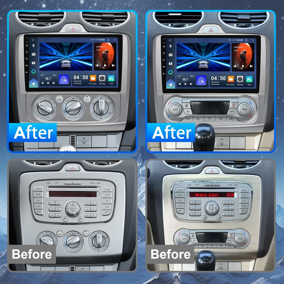 4G 64G Android 14 Car Multimedia Stereo Android Radio para Ford Focus Mk2 Mk3 Exi MT 2 3 2004-2011 Wireless Carplay Android Auto GPS Navigation WiFi Bluetooth SWC + Backup Camera — view 2