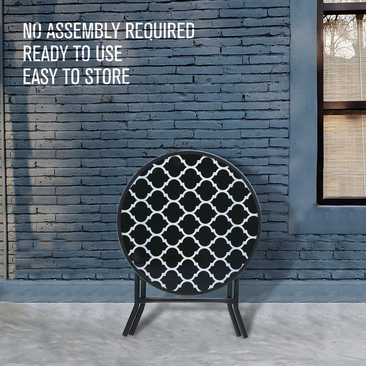 PHI VILLA Folding Side Table, Foldable Coffee Table, Outdoor Garden Table, Small Round Patio Table - Black Grid — view 5