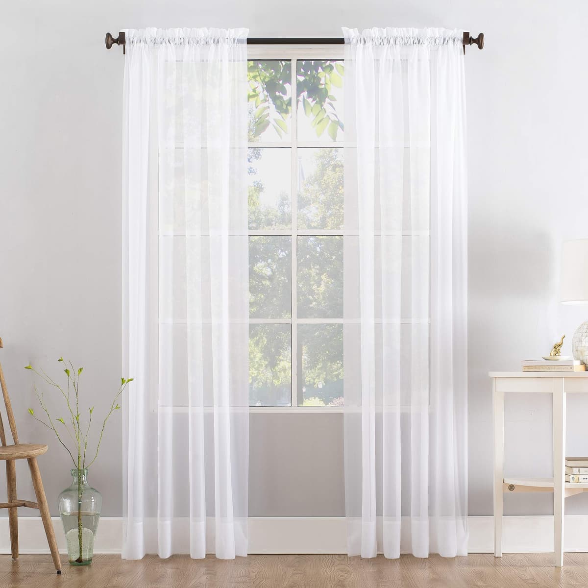 Megachest a pair of slot top voile curtains (Pure White, 56" wideX81 drop 2 Panels) — view 2