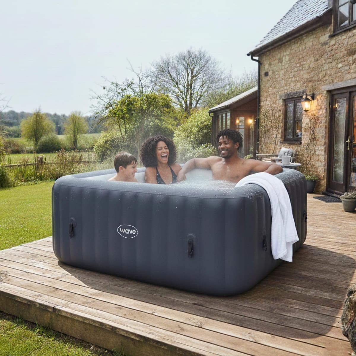 Wave Pacific 4-6 Person Inflatable Hot Tub | Integrated Eco Heater | 110/130 Aquajet Massage System | Anti-Freeze Protection | Quick 15-Minute Setup (Navy, 6 Person | EnergySave Bundle) — view 2