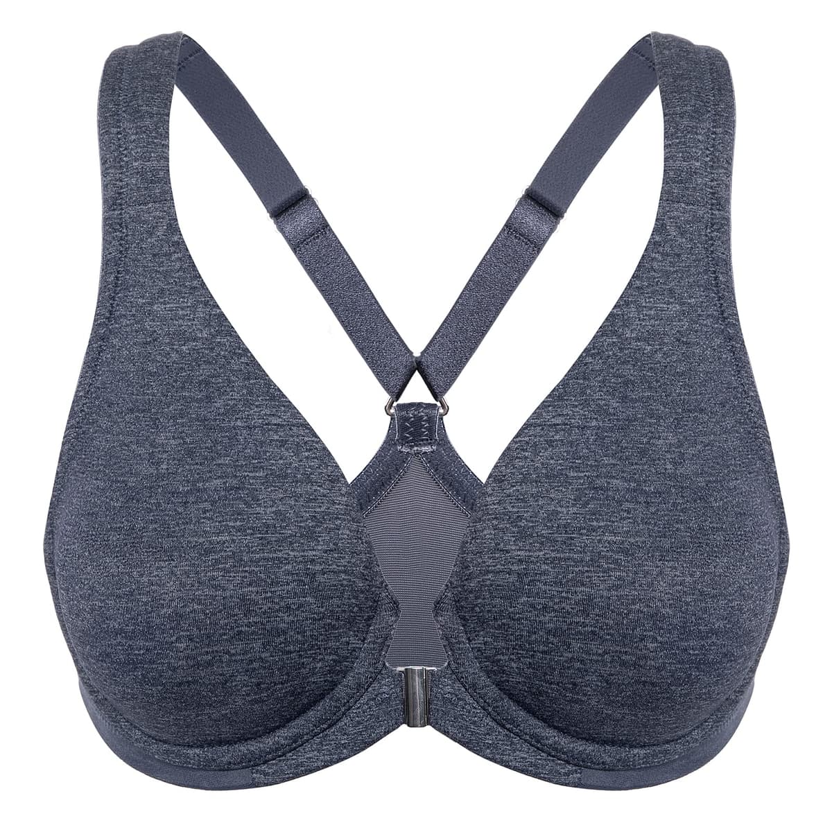 Delimira Women's Front Fastening Bras Seamless Unlined Racer Back Plus Size Underwired Plunge Bra — view 31