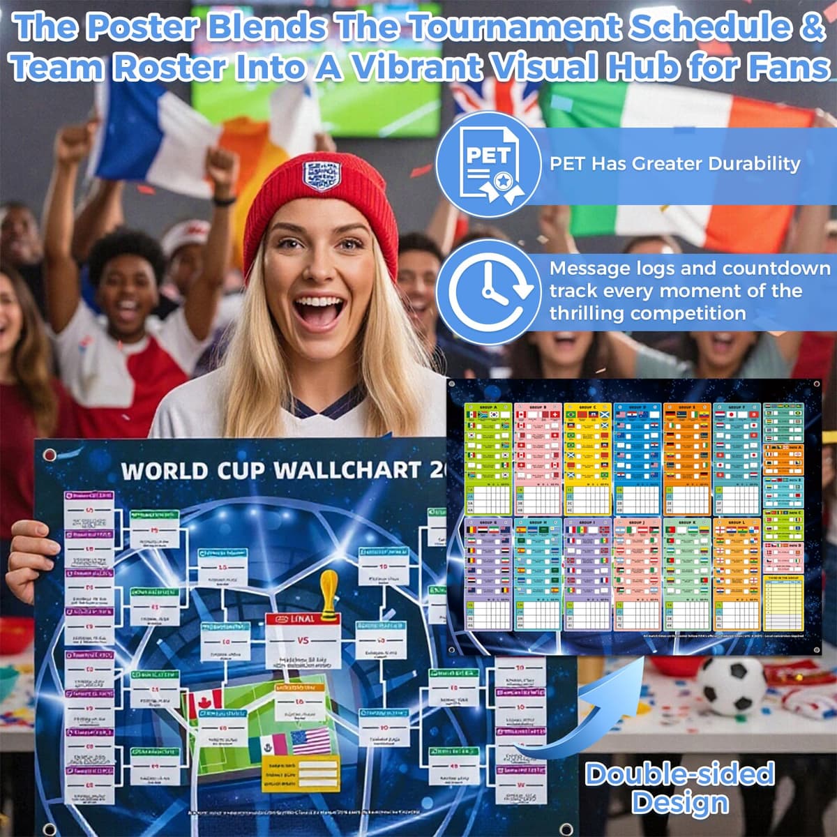 Kunoli 2026 FIFA World Cup Schedule Poster - 48 Teams Tournament Wall Chart, 2-in-1 Double-Sided Match Fixtures & Team Info, A1 Size 84x57cm, PVC Material, Football Party Decor & Fan Gift — view 4
