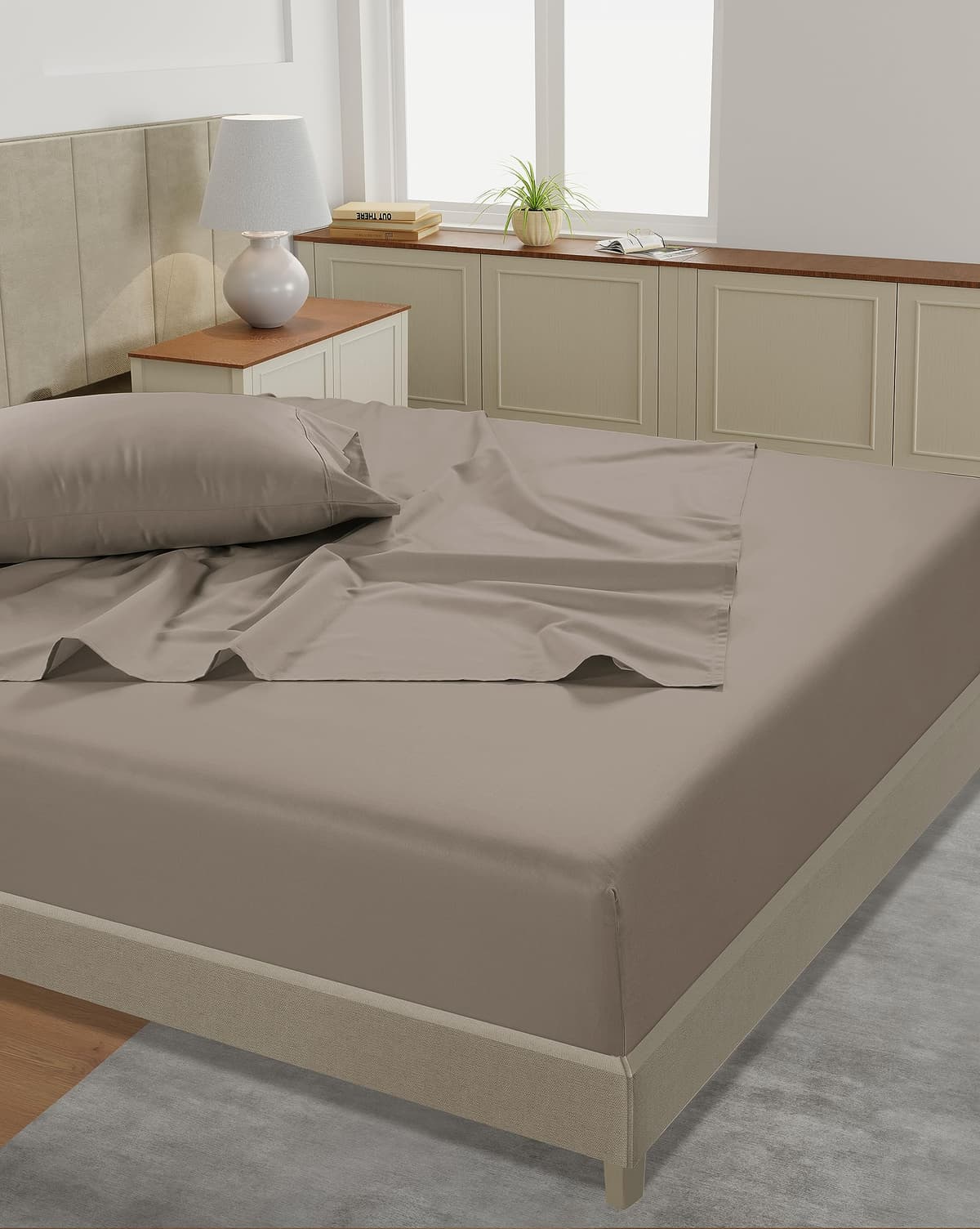 Lane Linen 100% Cotton Bed Sheets – 450 Thread Count Cooling Sheets Queen, Durable Daily Use Bedding, Value Comfort for Nightly Rest, Hotel Sateen Finish, Snug Fit 15" Deep Pocket Fitted Sheet – Taupe — view 4