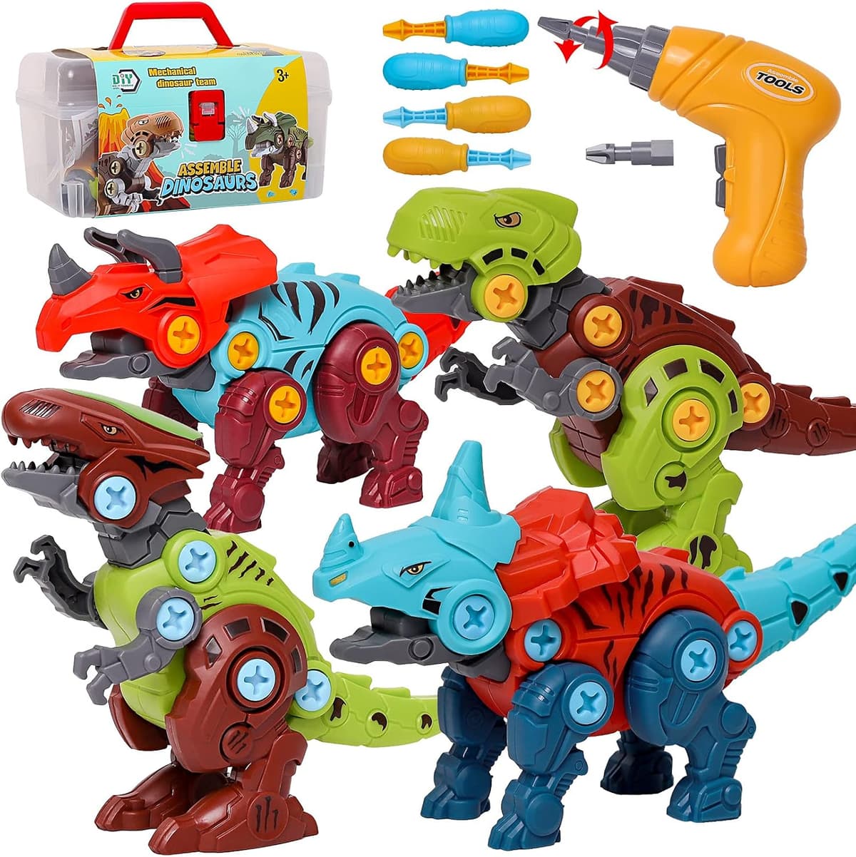 Take Apart Dinosaur,Children Learning Educational Building Dinosaur Toy for 3 4 5 6 7 Year Old Kid Boy Girl,STEM Toy Birthday Gift Construction Set with 1 Electric Drill&4 Hand Drill Tool