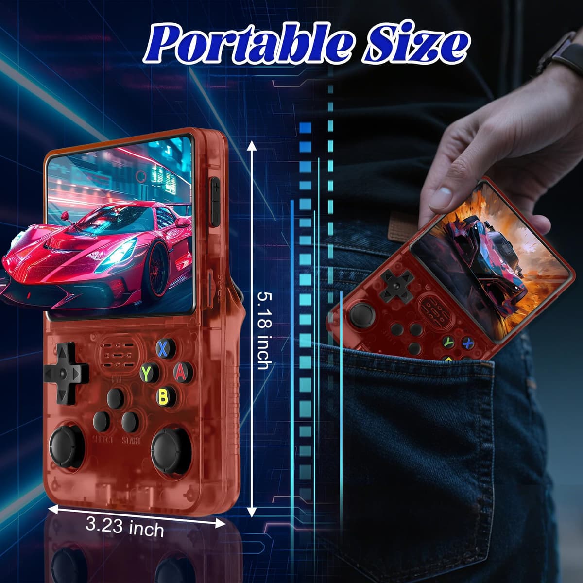 Retro Video Game Console R36S-3000 mAhBattery,3.5 Inch HD Screen,64GB TF Card,Open Source Linux Operating System, 20000+ Classic Video Games-Red — view 2