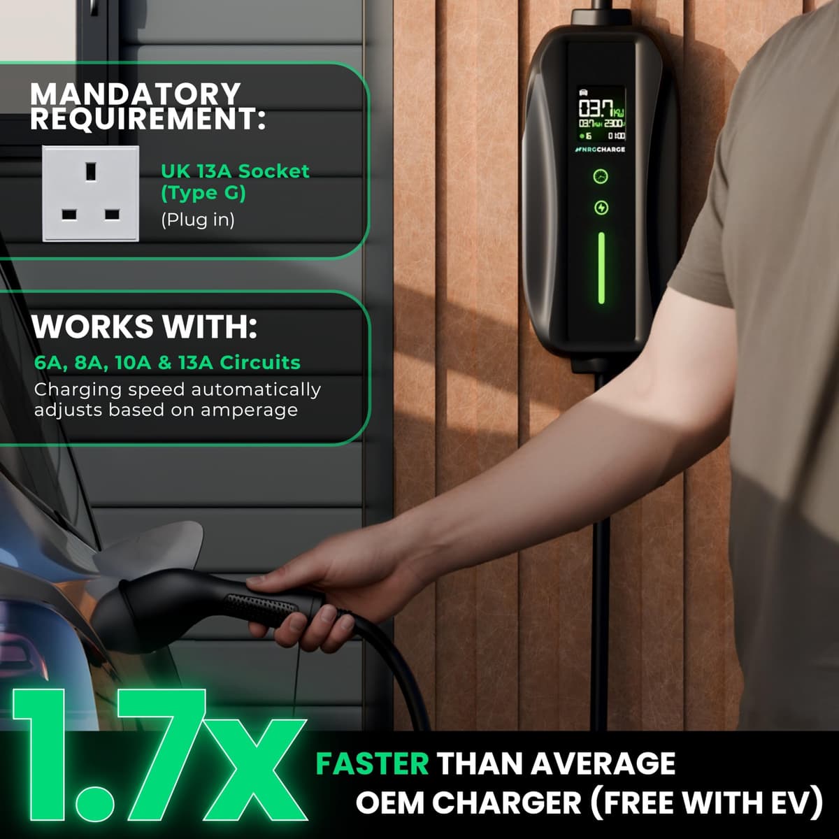 EV Charger 3 Pin Plug | Portable EV Charger Type 2, 3kW | Single Phase, Cabel, 6-13A | Electric Car Charger | Home Car Charger | Fast Charging, Compact, Travel-Friendly (3kW, 5,5 Meter) — view 2