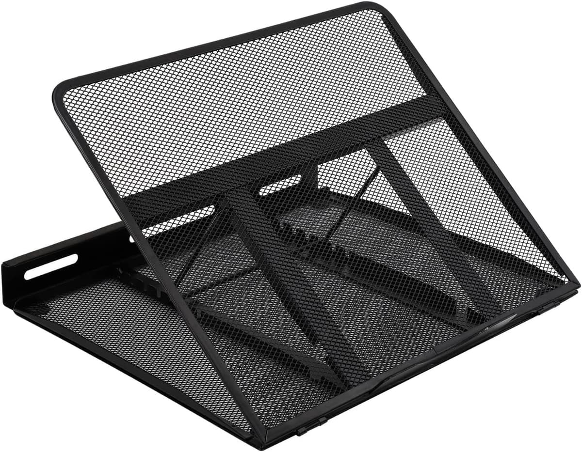 Amazon Basics Soporte de portátil ergonómico, ajustable y con ventilación, apto para portátiles de hasta 17,3 pulgadas, Negro, 33 x 28,7 x 18,5 cm