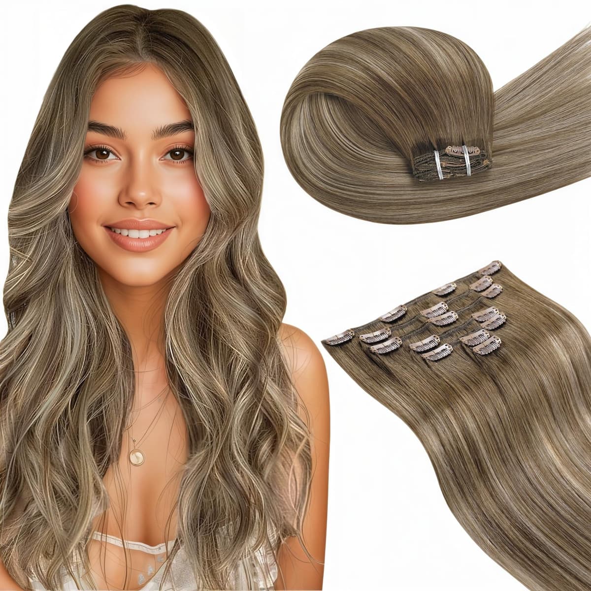 LaaVoo Hair Extensions Clip in Real Human Hair Brown Clip in Hair Extensions Dark Brown Remy Straight Hair Full Head Double Weft 80g 5pcs 14 Inch #4 — view 60