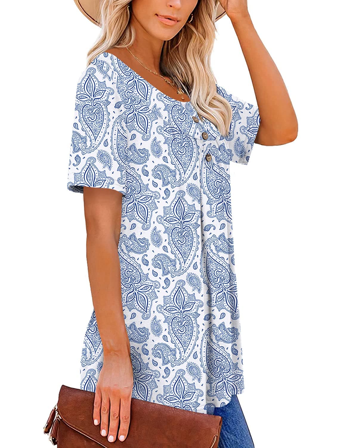 KISSMODA Ladies Pleated Tunic Tops for Women Buttons up Long Sleeve Shirts Floral Print — view 3