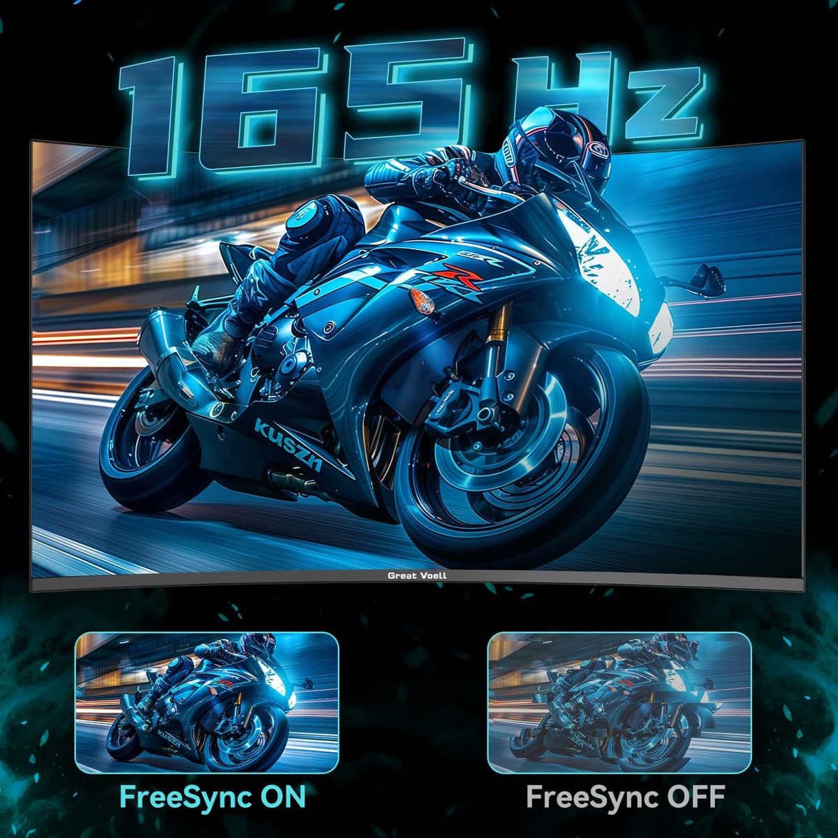 Great voell 34 inch Ultrawide Curved Gaming Monitor, 4K UWQHD(3440x1440) 165Hz PC WideScreen, 1500R 21:9 1ms MPRT, 127% sRGB VA panel 4000:1 contrast ratio, FreeSync, HDMI/DP, HDR, VESA Mountable — view 2