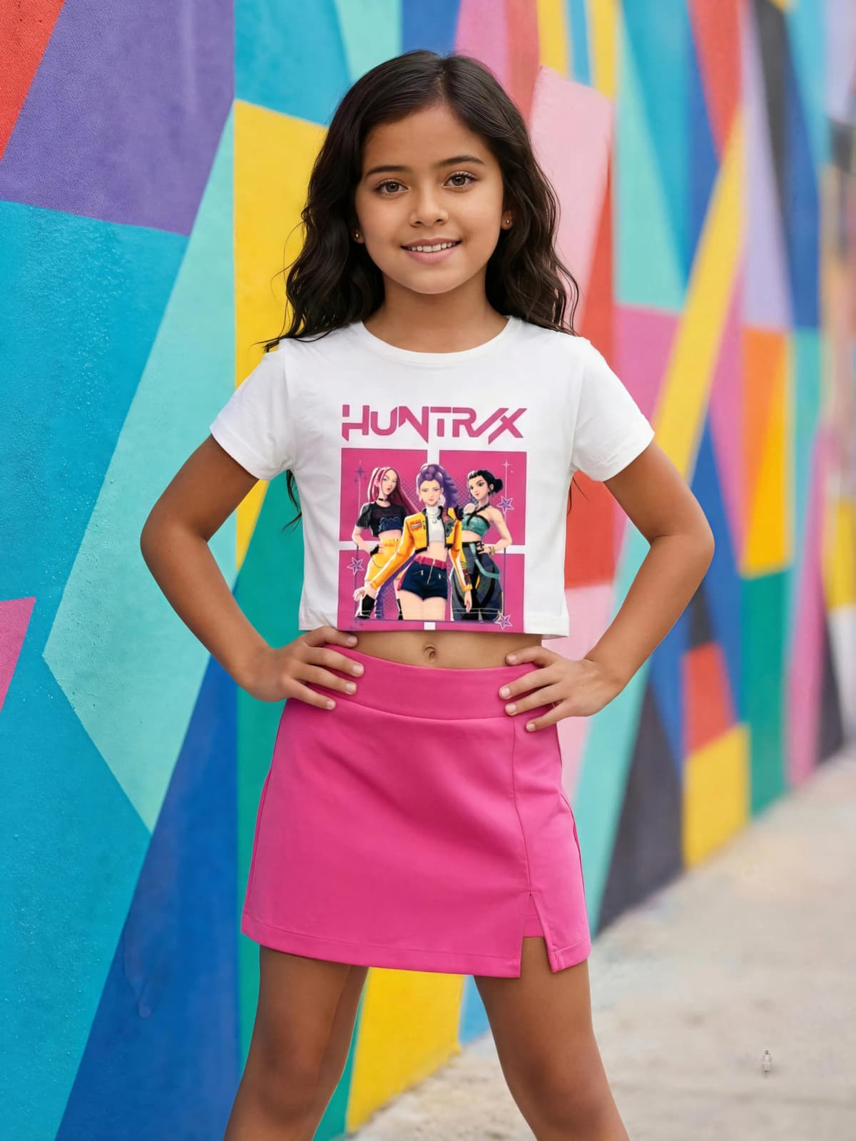 Conjunto K-Pop Niña Camiseta Crop Manga Corta y Falda Pantalón. Moda Anime Infantil. Conjunto Idol Coreano. Conjunto de Verano para Niñas de 4 a 14 Años — view 2