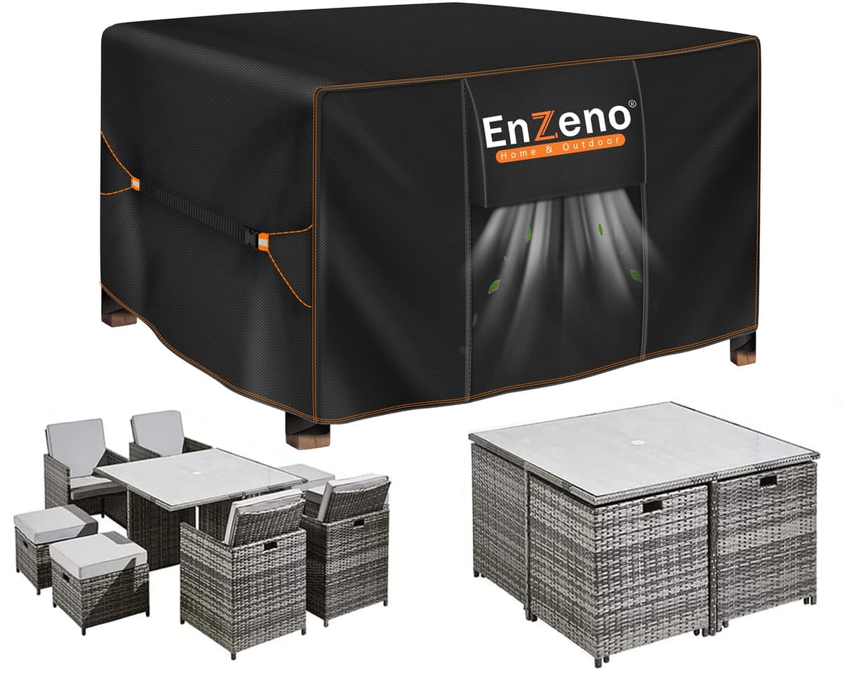 Enzeno Funda Mesa Exterior Impermeable,Cubierta Muebles Impermeable 180x120x74cm,Funda Conjunto Jardin Exterior Aplicable a Mesa y Sillas,Anti Viento, Anti UV — view 19