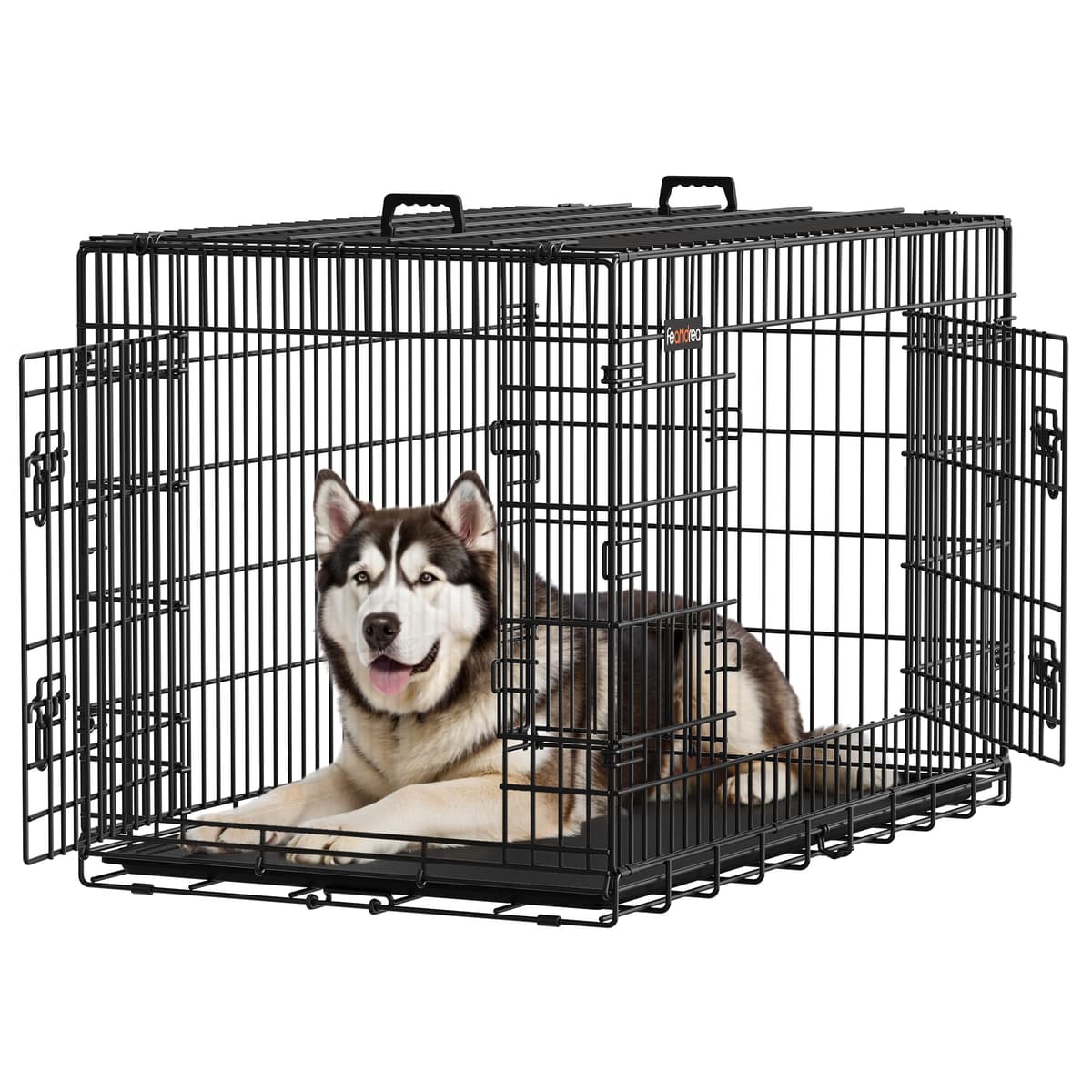 Feandrea Jaula para Perros Plegable con 2 Puertas, Bandeja Extraíble, 122 x 74,5 x 80,5 cm, XXL, Negro PPD48H
