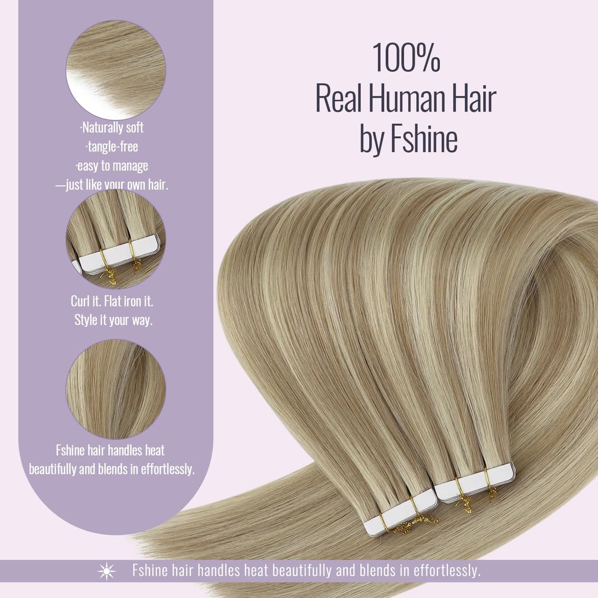 Fshine Extensiones Adhesivas Pelo Natural Extensiones de Cabello 14 Pulgadas 35CM 50g Rubio Dorado Highlight Rubio Claro 20PCS Cabello Humano Color 16P22 Color 16P22 — view 4