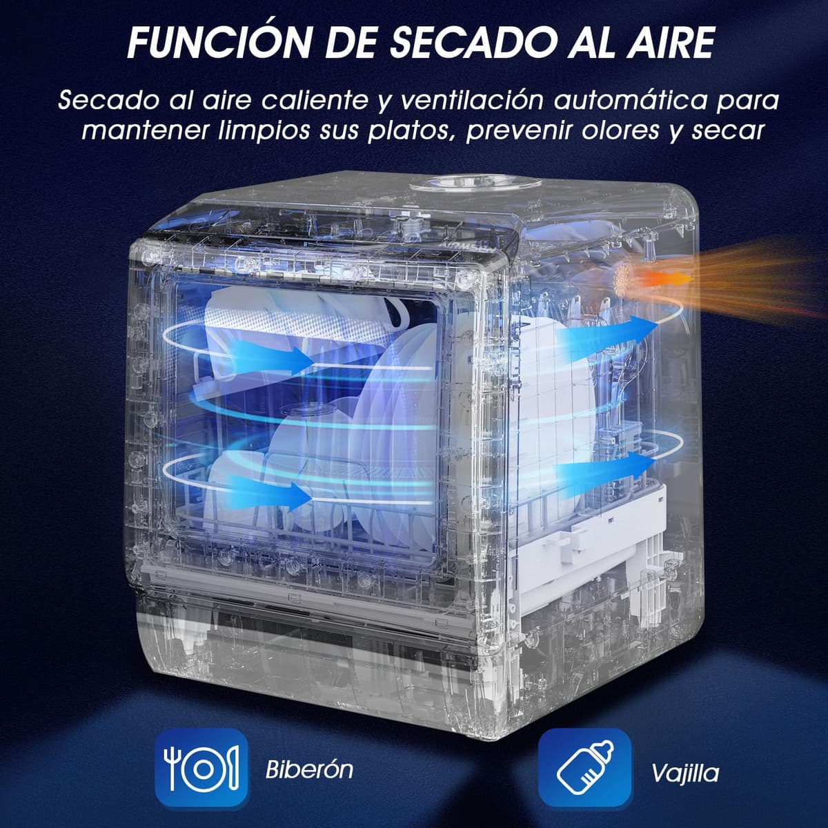 AIRMSEN Mini Lavavajillas de Sobremesa con 5+1 Programas, Depósito de 5 Litros, 2 Formas de Suministro de Agua, Control Táctil y Pantalla LED, Ideal para Cocinas Familiares, Apartamentos, Blanco — view 5