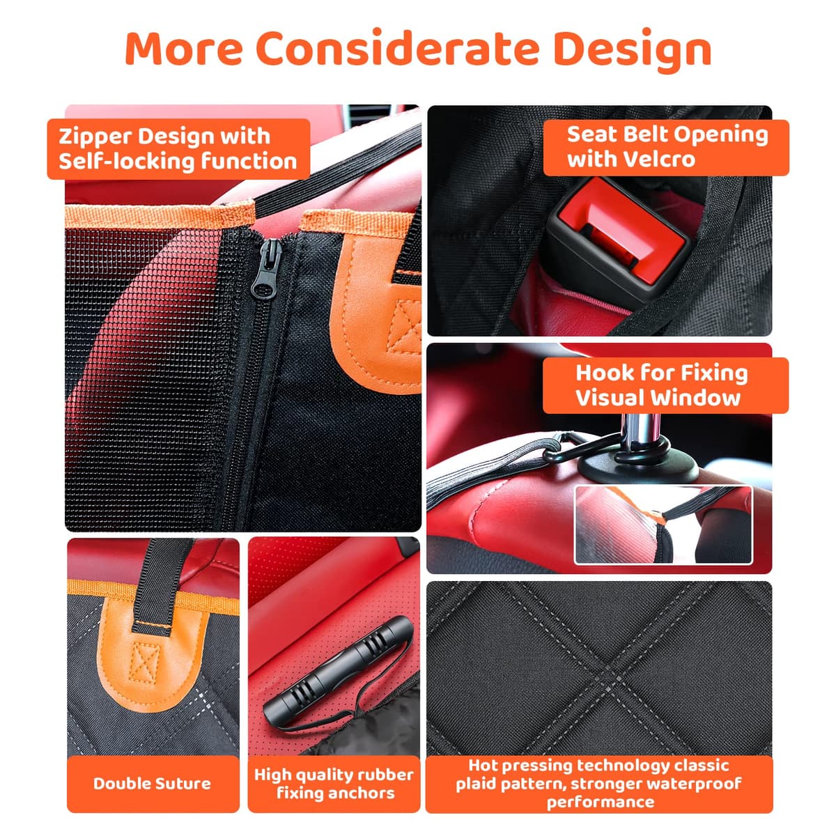 KYG Dog Hammock for Car Back Seats with Side Protection and Mesh Visual Window, Durable Scratch Proof and Waterproof Pet Seat Cover for Cars/Trucks/SUV, 135 x 148 cm, Black&Orange — view 3