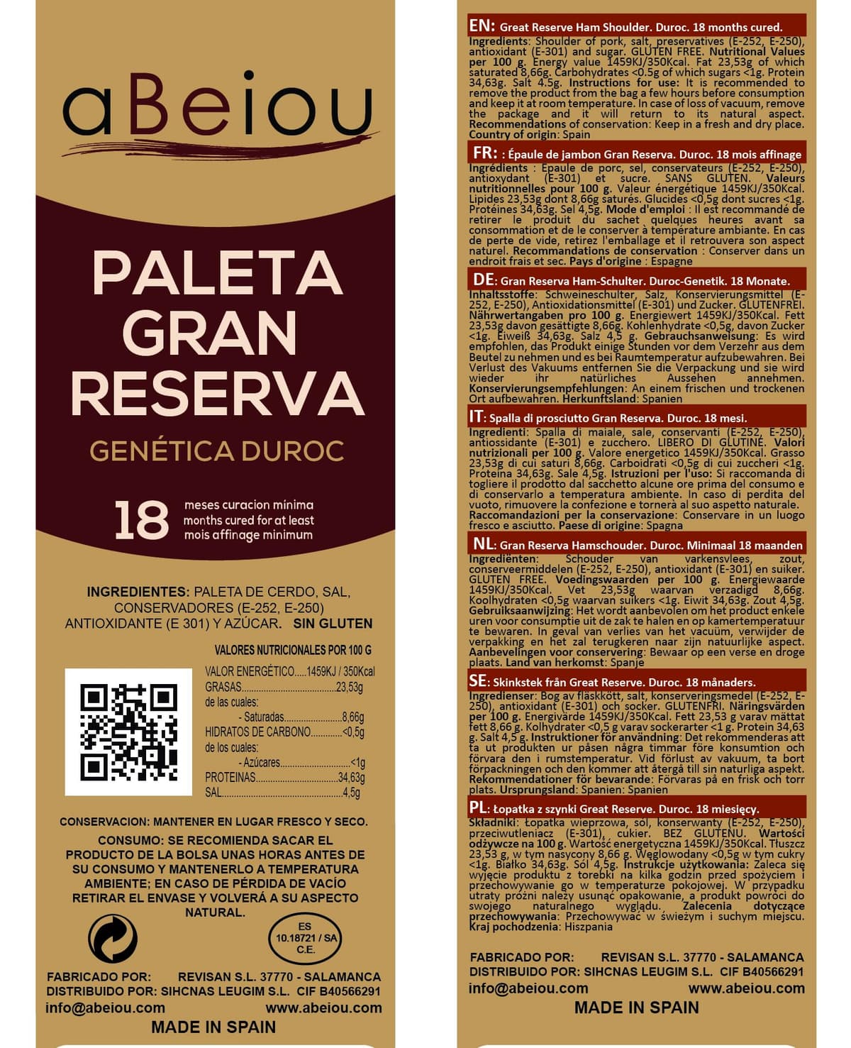 Paleta Gran Reserva Duroc Premium Deshuesado Sin Hueso 2,3 kg — Curación +18–20 Meses — Guijuelo Salamanca — Envasado al Vacío — aBeiou — view 3
