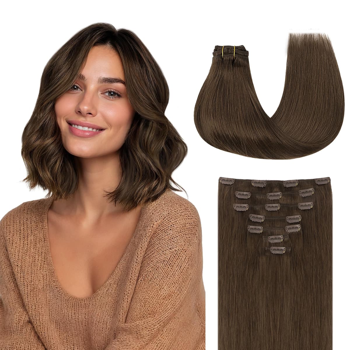 GOO GOO Clip in Hair Extensions Human Hair, 18inch 150g 9Pcs, #2 Dark Brown, Hair extensions for women, Human Hair Extensions Clip in — view 14