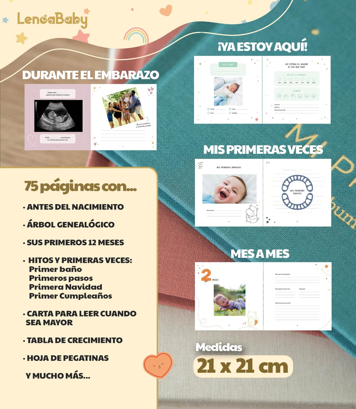 Baby My First Year Photo Album with Linen Fabric Cover and 75 Pages – Baby Memory Book with Stickers, Ideal as a Gift for Newborn Baby Boy and Girl Gift Baby Shower – Album Baby First Year — view 2