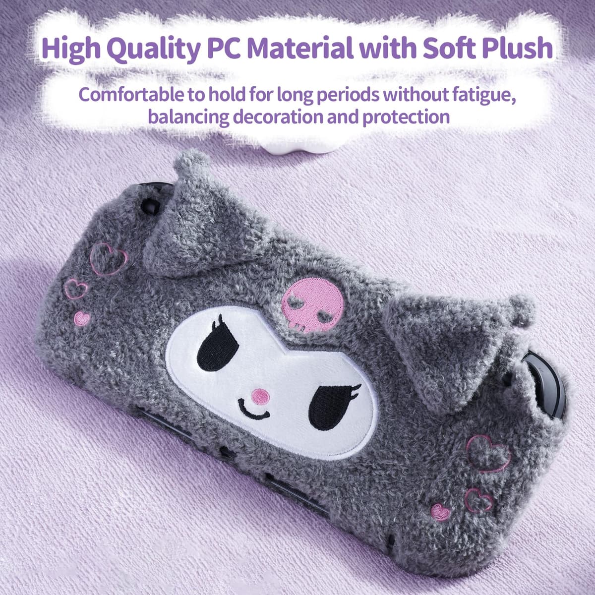 Kuitmor Cute Plush Protective Case Compatible with Switch 2 (2025), Anti-Scratch and Shock-Absorption Hard PC Shell Cover for Switch 2 Game Console and Joystick Controller - KLM — view 5